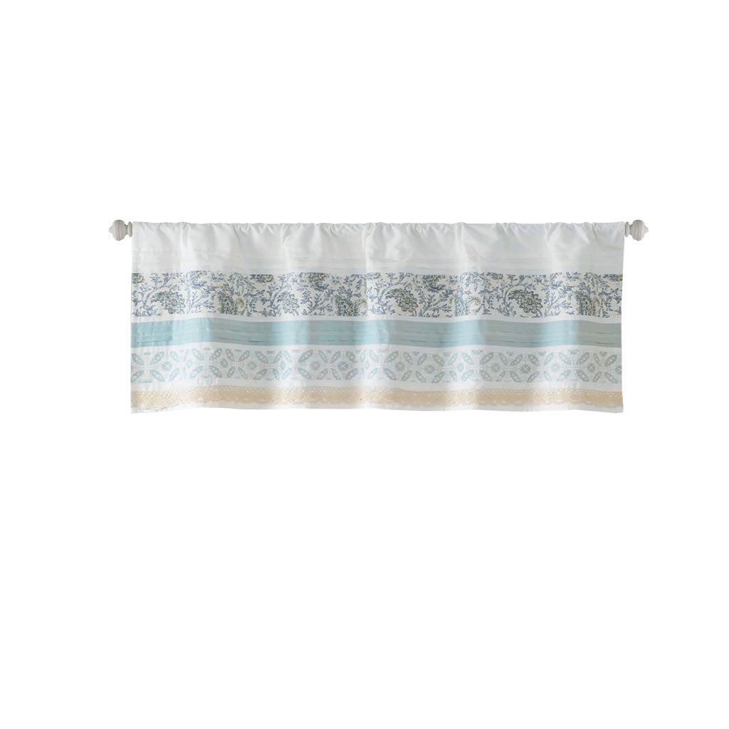Printed And Pieced Rod Pocket Valance Aqua 50X18" Aqua Cotton
