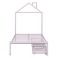 Twin Size Metal Platform Bed With Two Drawers,House Shaped Headboard Design, Pink Twin Pink Metal