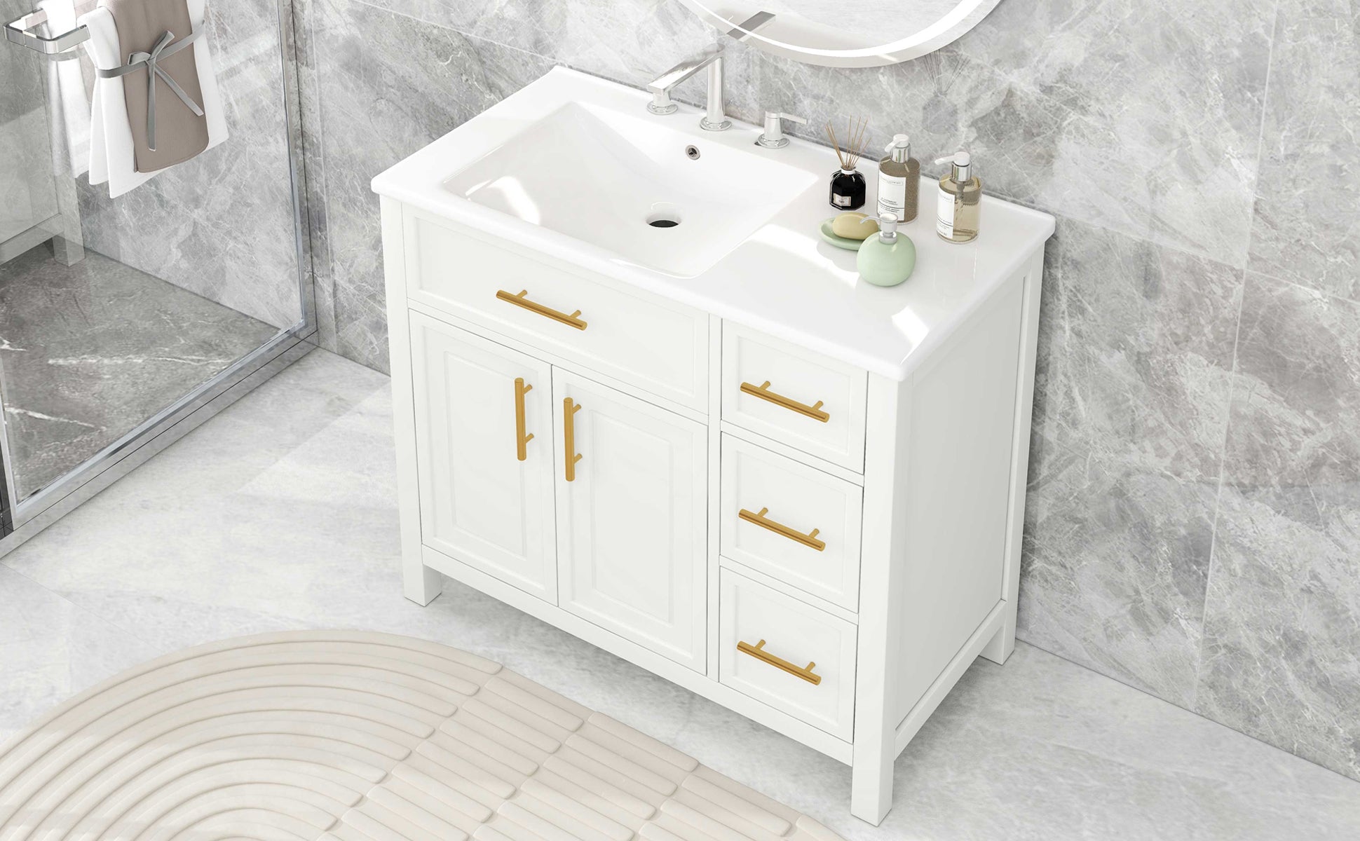36" Bathroom Vanity With Sink Top, Bathroom Vanity Cabinet With Two Doors And Three Drawers, Solid Woodmdf Boards ,One Package, White Old Sku:Wf319757Aak White Solid Wood Mdf