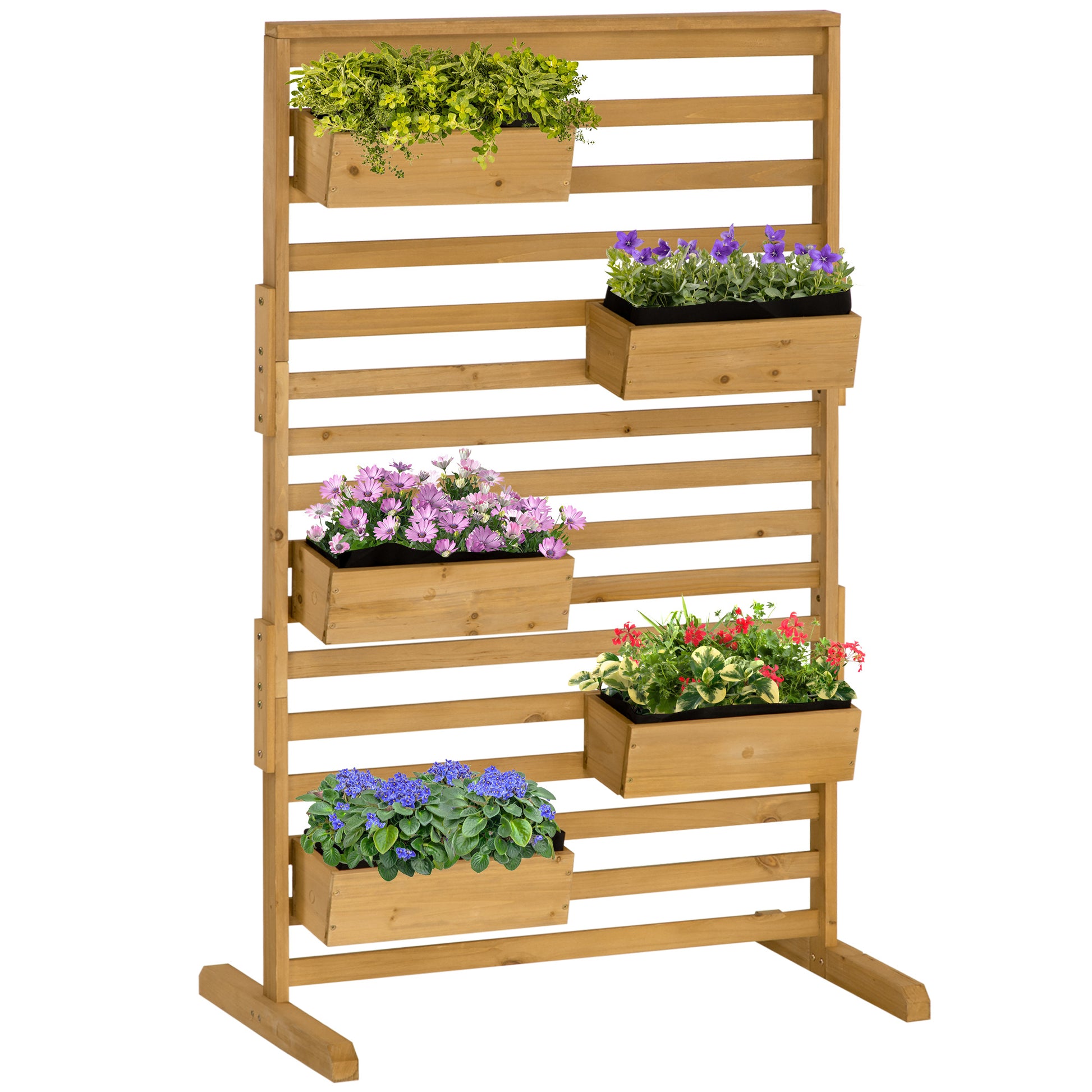 freestanding wooden trellis Outsunny Wooden Plant Trellis Stand With 5 Hanging Planter Boxes, Freestanding Outdoor Plant Stand For Patio, Garden, Balcony, Porch Natural Wood Wood