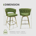 Bar Chair Linen Woven Bar Stool Set Of 2,Golden Legs Barstools No Adjustable Kitchen Island Chairs,360 Swivel Bar Stools Upholstered Bar Chair Counter Stool Arm Chairs With Back Footrest, Green Green Foam Linen