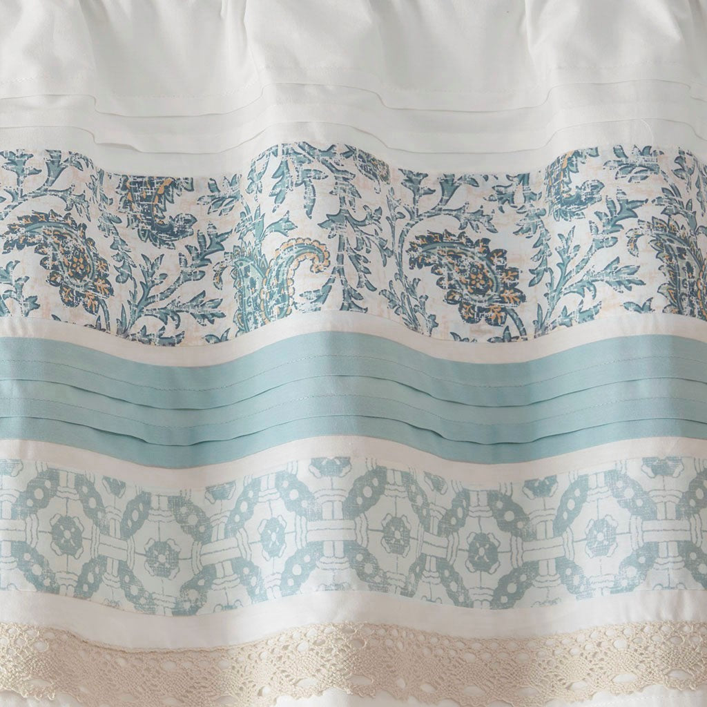 Printed And Pieced Rod Pocket Valance Aqua 50X18" Aqua Cotton