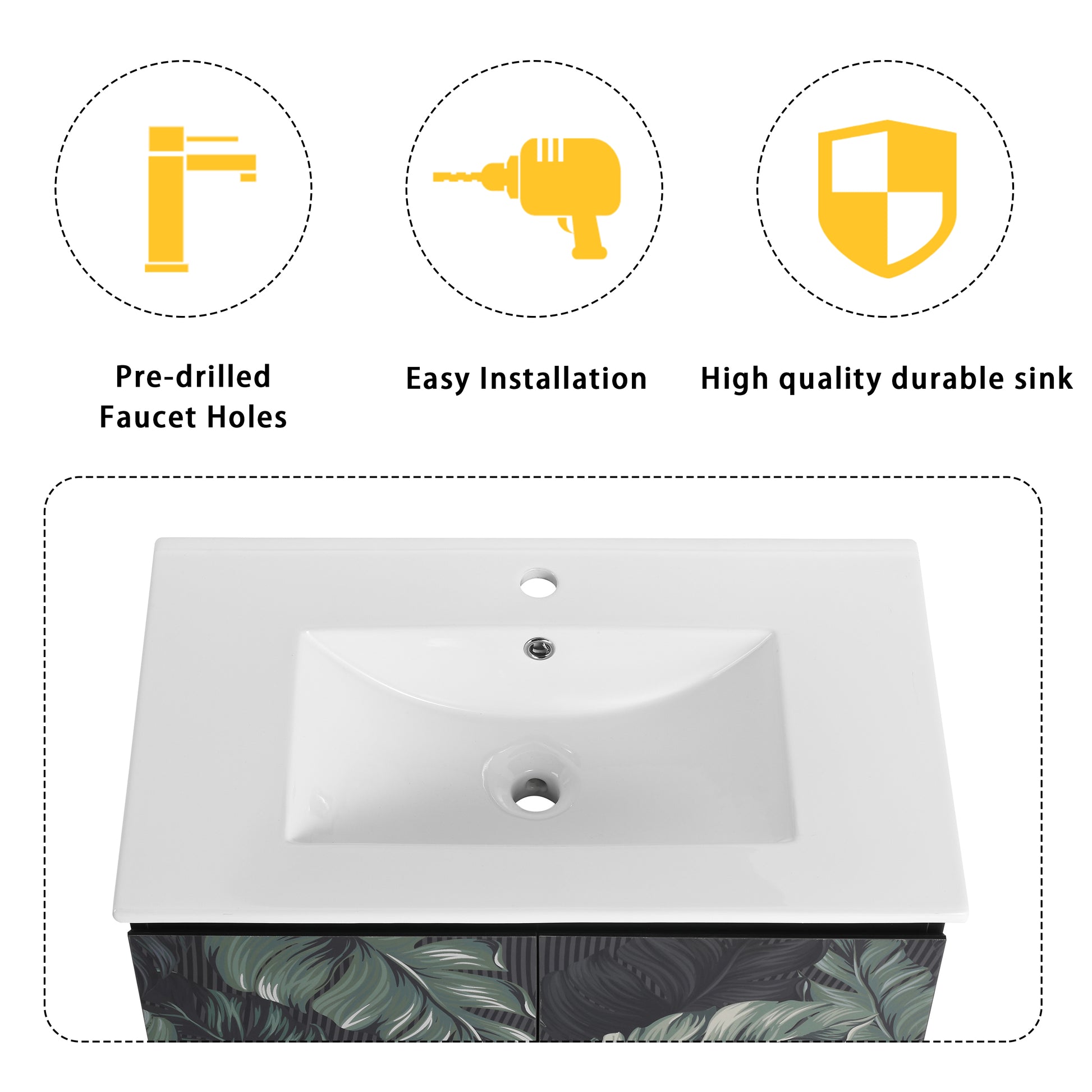 30'' Floating Wall Mounted Bathroom Vanity With Ceramics Sink & Soft Close Cabinet Door, Kd Package Black Bathroom Modern Plywood