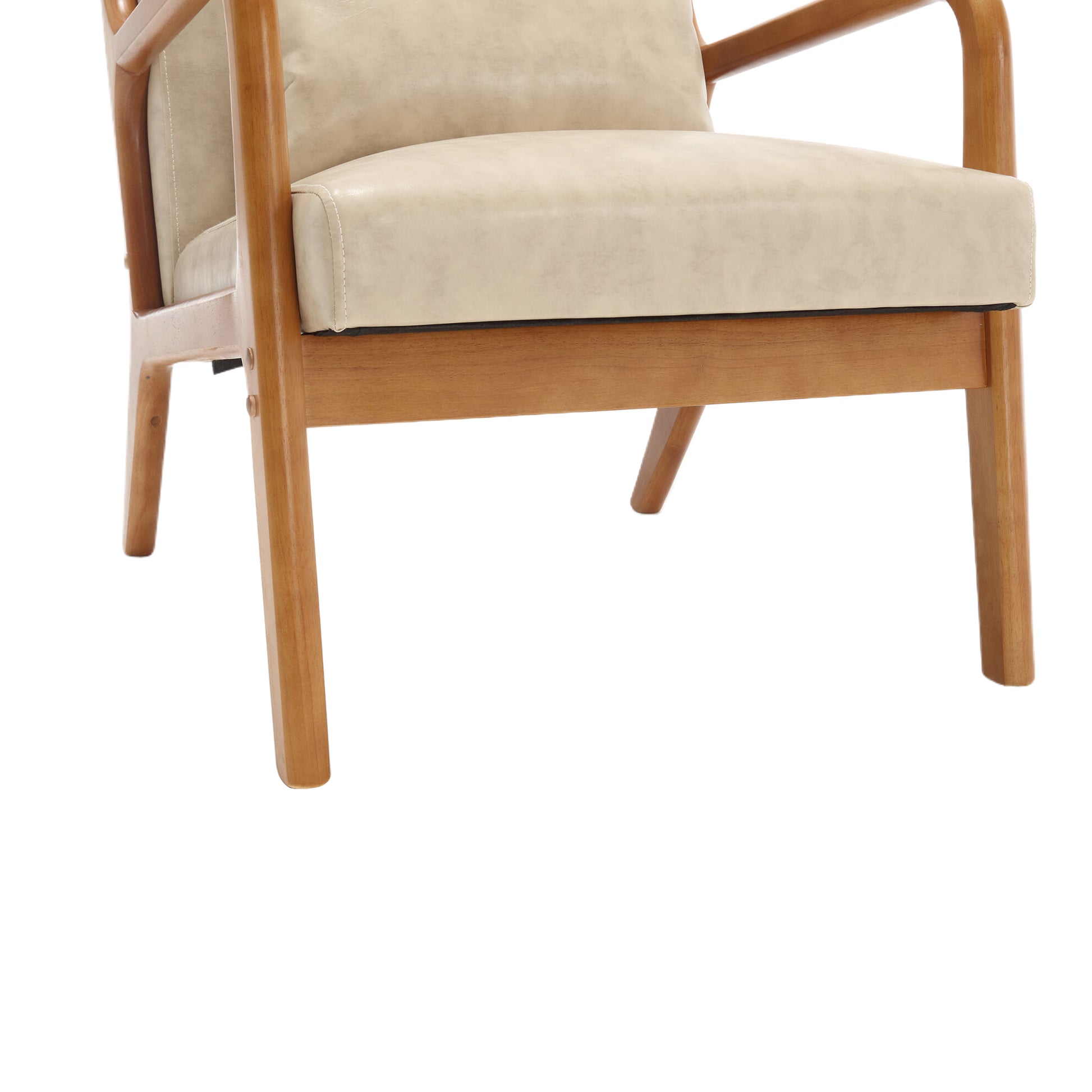 Coolmore Modern Accent Chair, Solid Wood Padding Lounge Armchairs With One Pillow For Living Room, Bedroom, Guest Room Khaki Pu Khaki Brown Primary Living Space Modern Rubberwood Foam Pu Leather