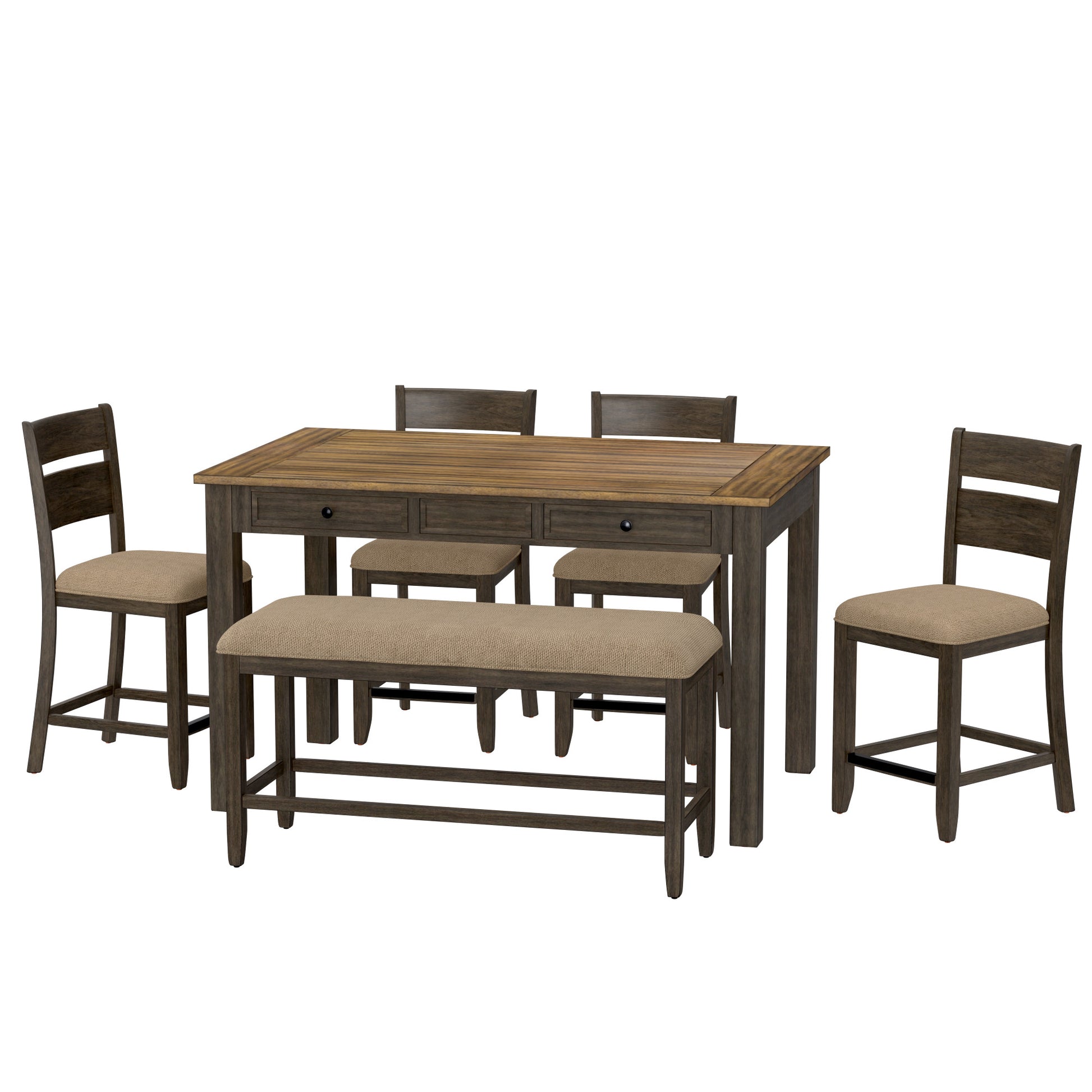 Velvety Brown 6 Piece Gathering Dining Set Brown Engineered Wood