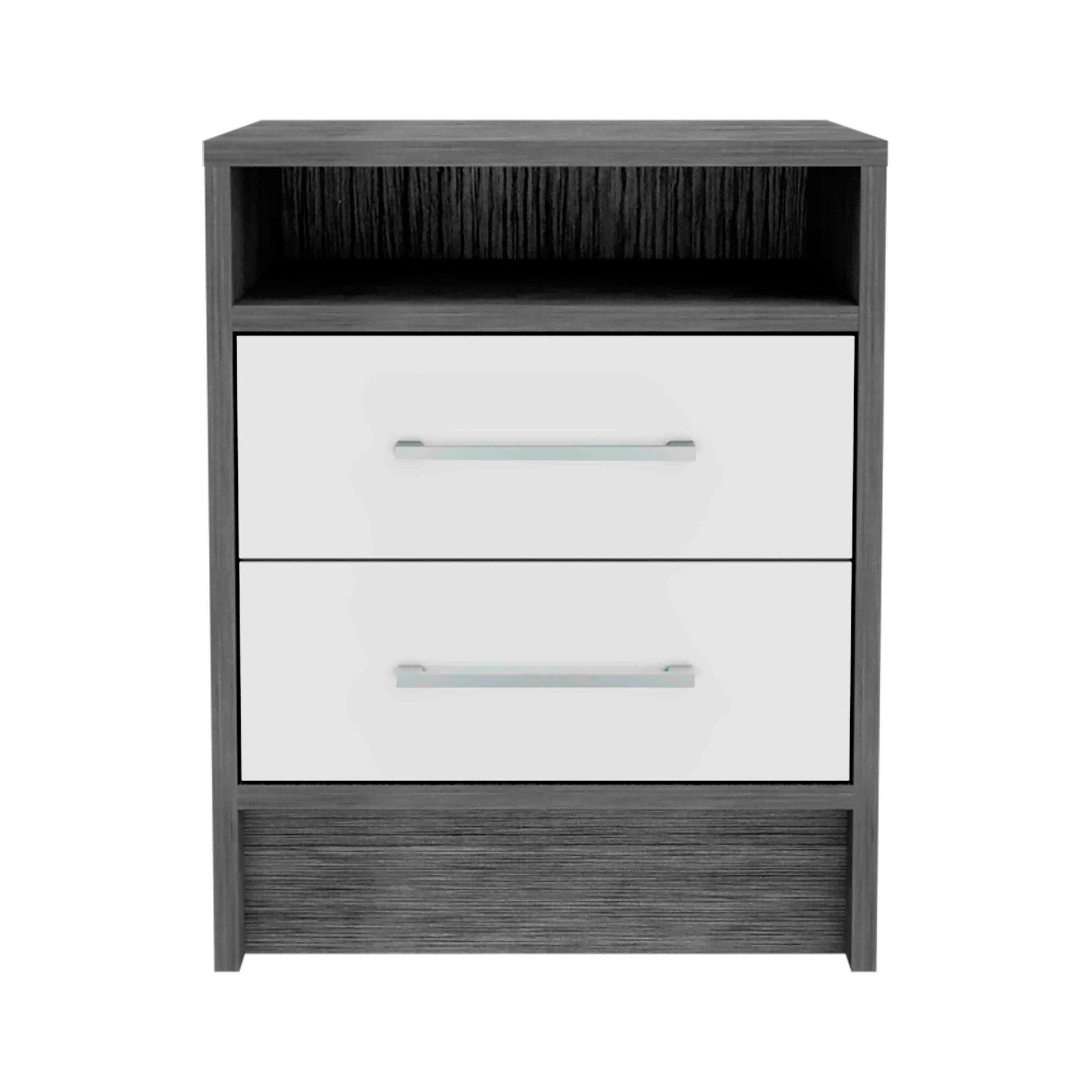 Philadelphia Nightstand, Two Drawers, Concealed Shelf Multicolor,Smoke Grey,White Mdf Engineered Wood