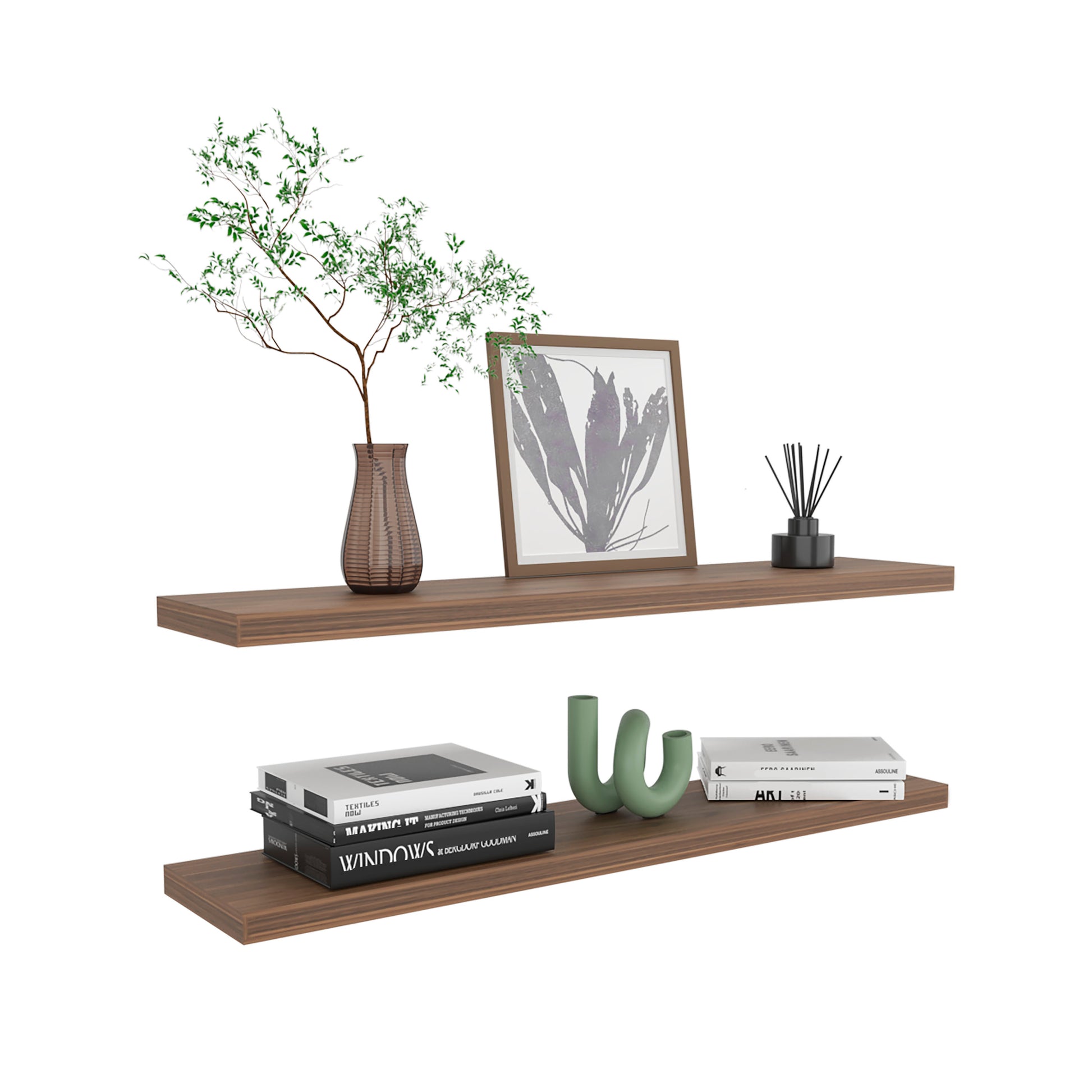Ecco 47" Wide Floating Shelves Set Of 2, Shelves For Wall Decor For Bedroom, Bathroom Storage Shelves, Book Shelves For Living Room 2 Or Less Mahogany Horizontal Primary Living Space Open Back