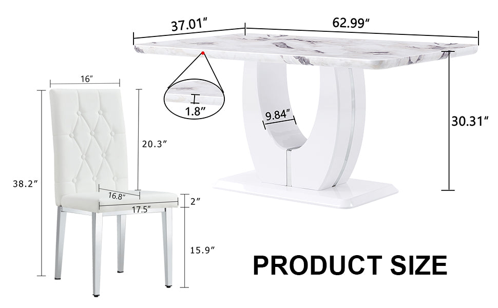 Table And Chair Set, Modern Minimalist White Marble Textured Rectangular Dining Table. Suitable For Restaurants And Living Rooms. Soft Cushion Seats.F 1280 White Mdf