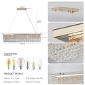 Modern Crystal Chandelier For Dining Room 8 Light Gold Rectangle Raindrop Chandelier Contemporary Rectangular Pendant Light Fixture For Kitchen Island Bar L39.4'' X W9.8'' X H8.7' Bulb Not Included Gold Crystal Iron