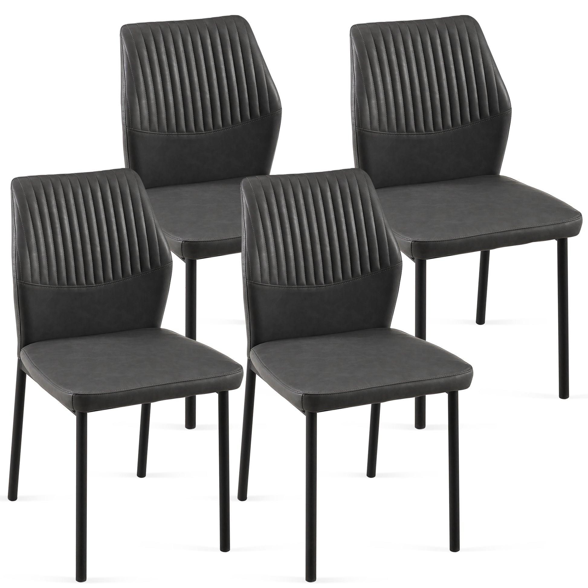 Dark Grey Pu Leather Dining Chairs Living Room Chair Modern Kitchen Armless Side Chair With Metal Legs Set Of 4 Metal Plaid Dark Gray Dining Room Powder Coated Foam Dry Clean Modern Dining Chairs Solid Back Foam Pu Leather