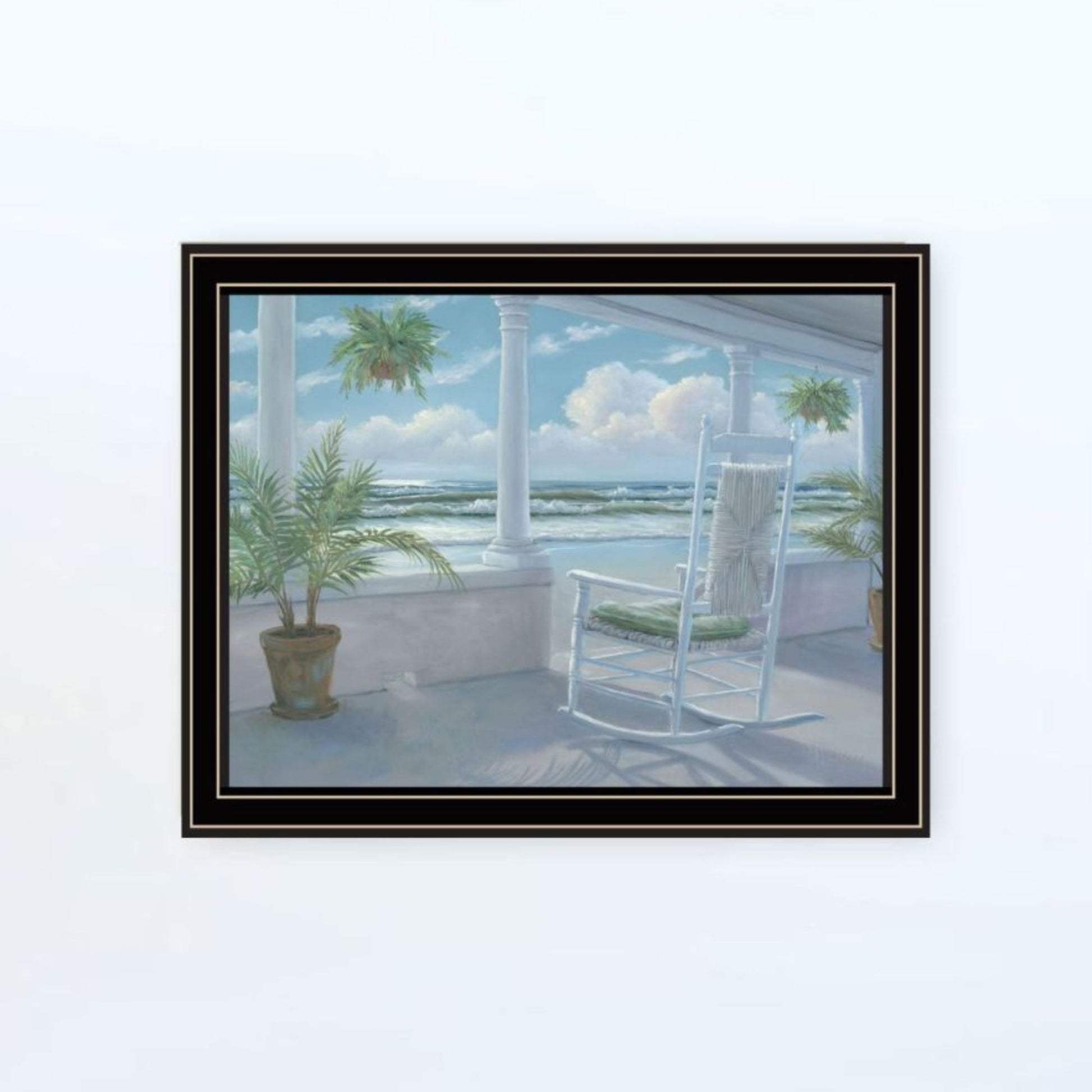 "Coastal Porch Relaxing" Framed Wall Art For Living Room, Wall Art Print For Home Decor, Bedroom Wall Art By Georgia Janisse Multicolor Wood Paper