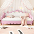 Twin Extending Daybed With Led Lights, Modern Upholstered Princess Daybed With Crown Headboard,Pink Twin Pink Wood