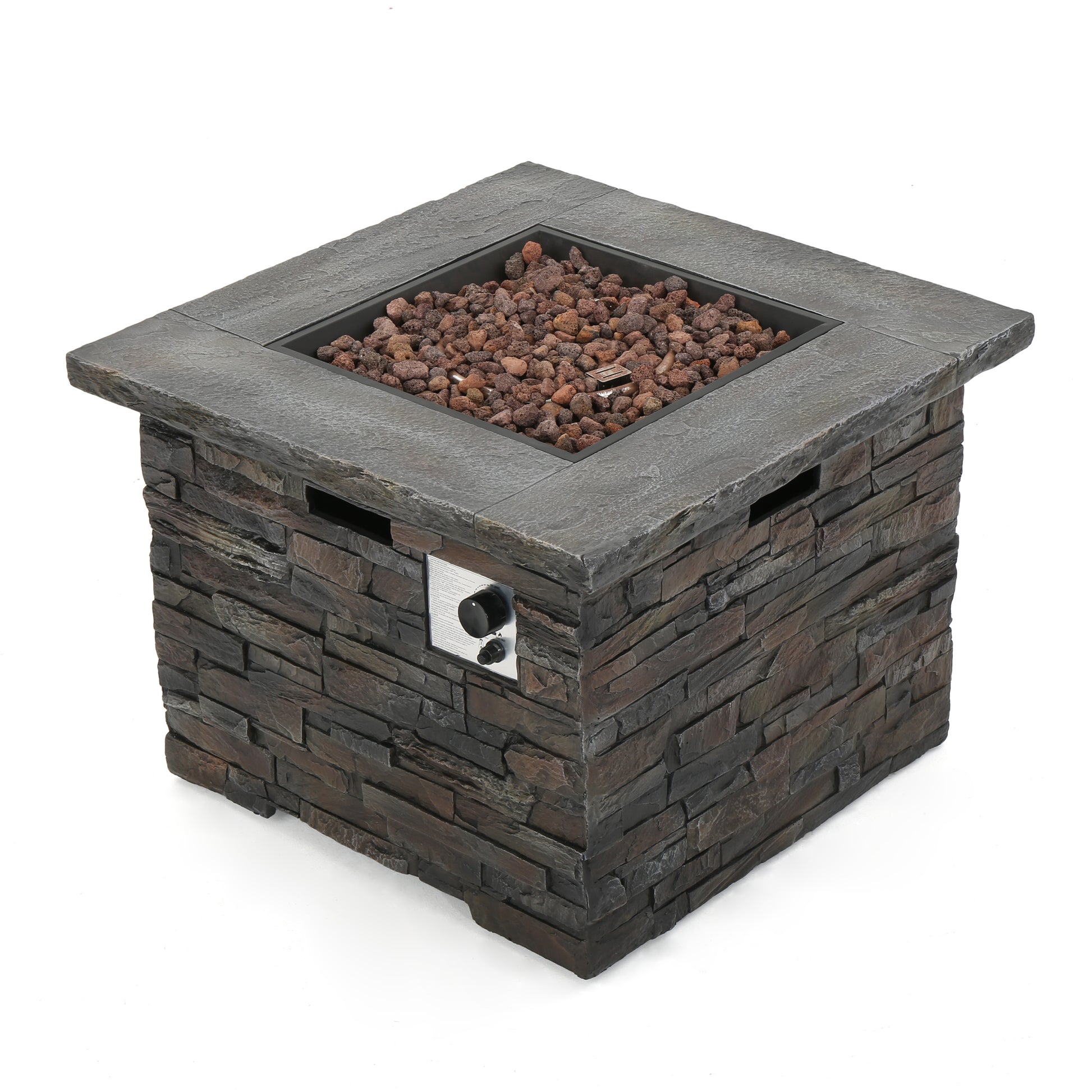 35" Square Mgo Fire Pit 40000 Btu Stone Gray Magnesium Oxide