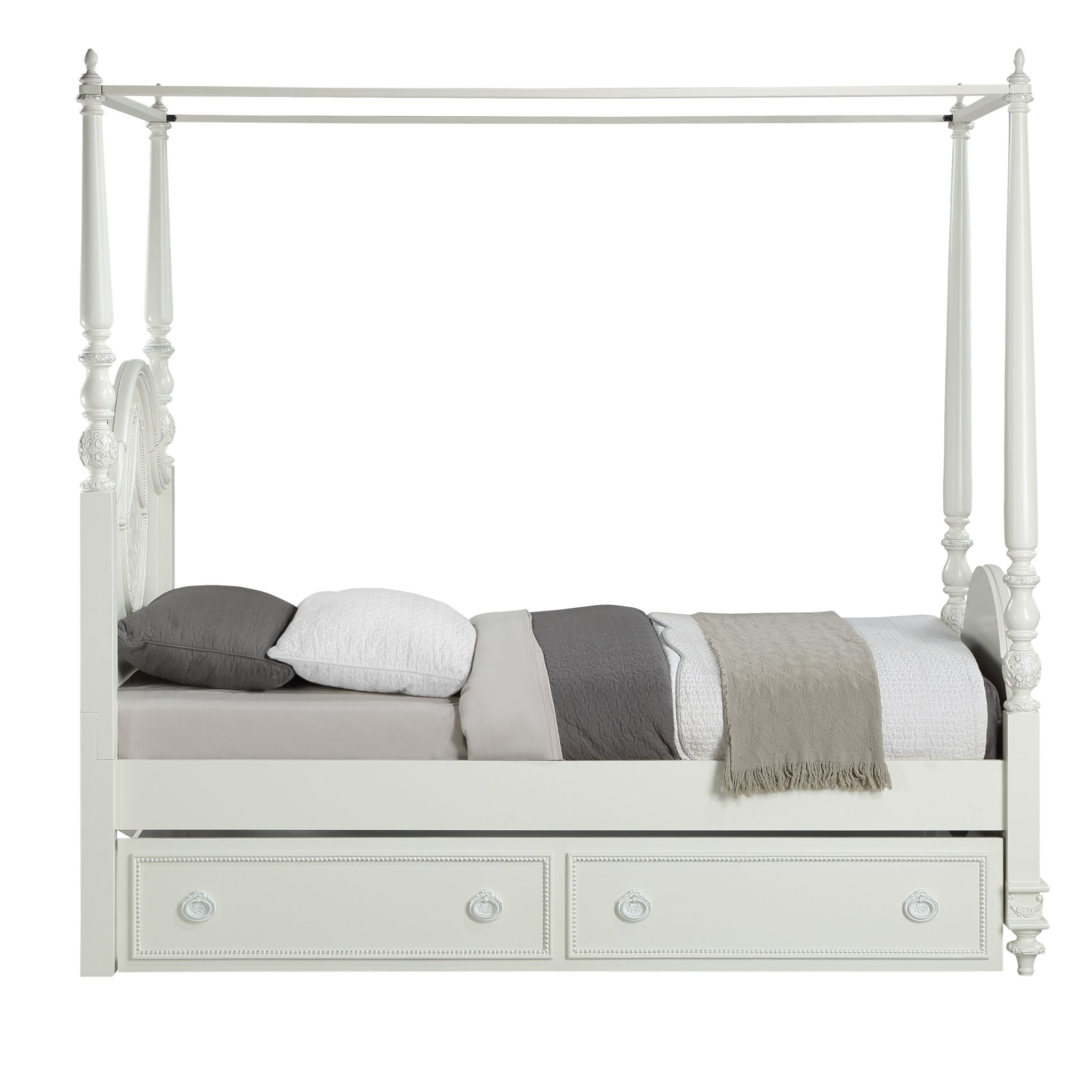 Dorothy Twin Bed Wooden Poster , Ivory Finish Bd02261T Twin Ivory Wood