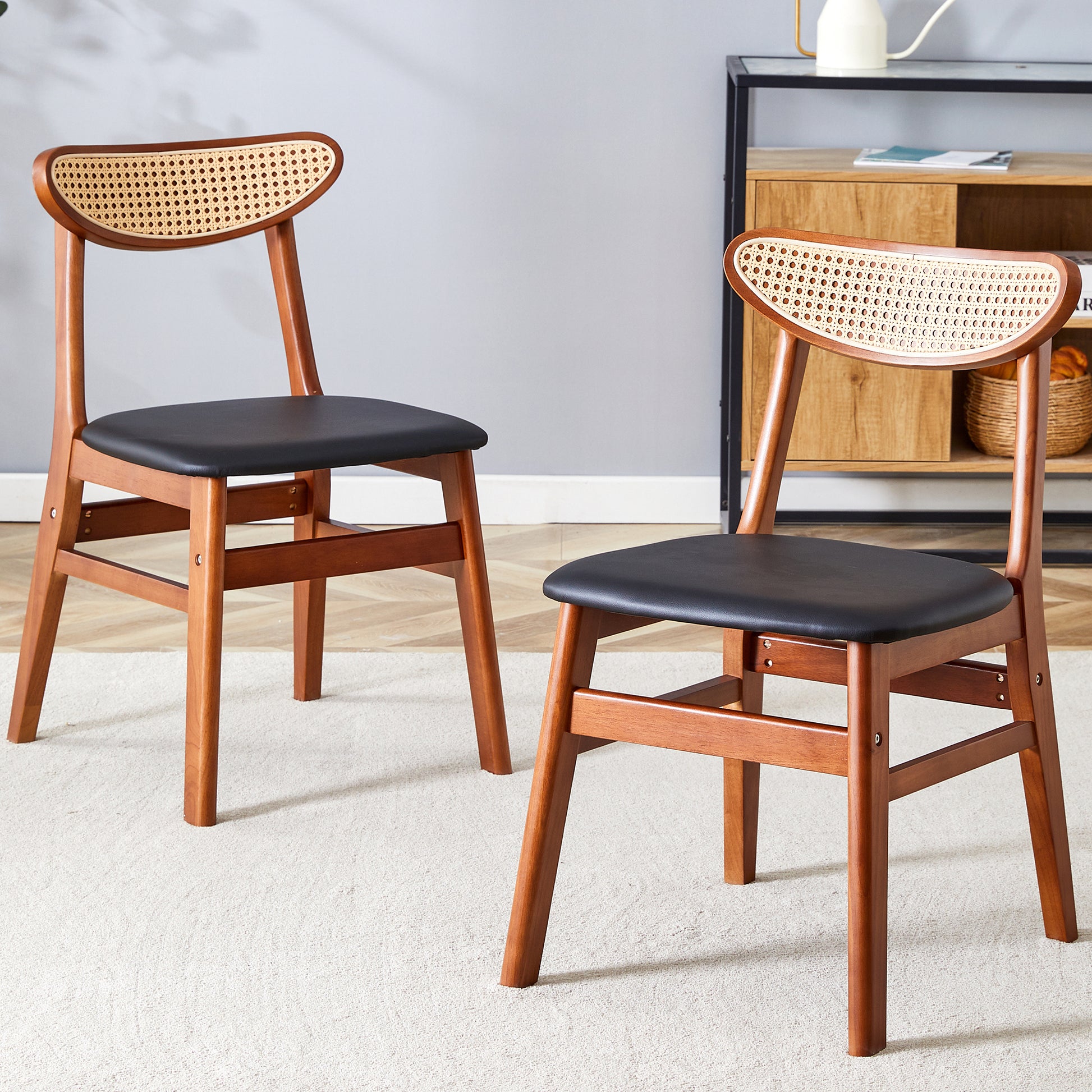 The Stylish And Durable Solid Wood Dining Chair, Small Curved Back, Pu Cushion, And Beautiful Shape Match Perfectly With Any Room And Everyday Use Walnut Set Of 2 Rubber Wood