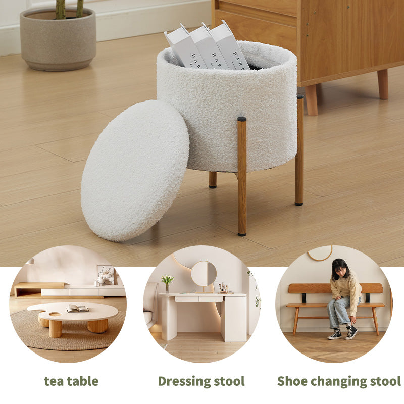 Modern Round Storage Ottoman, Ottoman Foot Stools With Metal Base, Ottoman Footstool With Removable Lid Storage Ottoman For Living Room, Bedroom, Makeup Room White White Upholstered