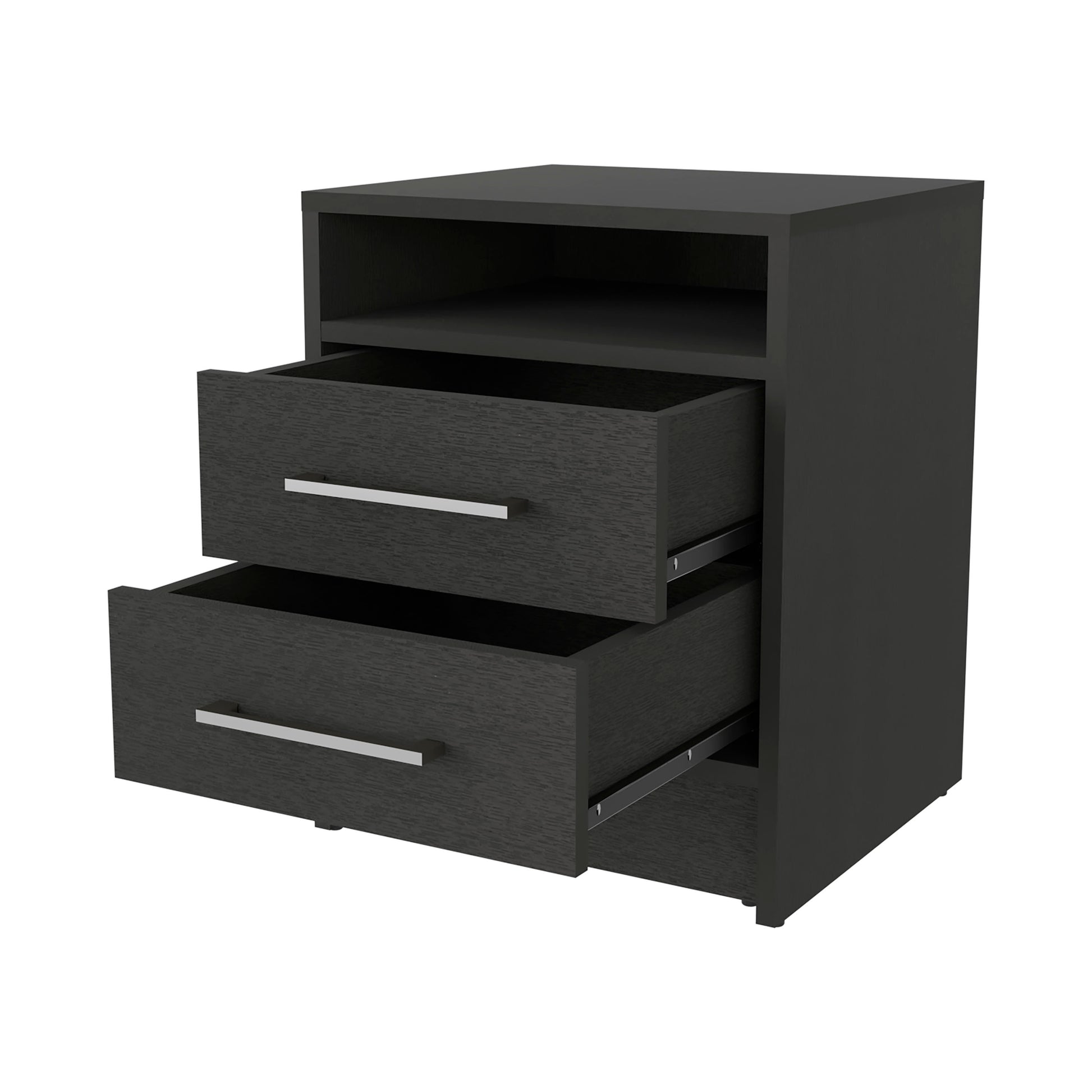 Philadelphia Nightstand, Two Drawers, Concealed Shelf Black 2 Drawers Bedroom Rectangle Modern Shelf Mdf Engineered Wood