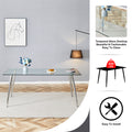 Table And Chair Set.Modern Rectangular Glass Dining Table With Tempered Glass Countertop And Silver Metal Legs, Paired With Multiple Transparent High Quality Pet Dining Chairs With Silver Legs. Silver Seats 6 Tempered Glass