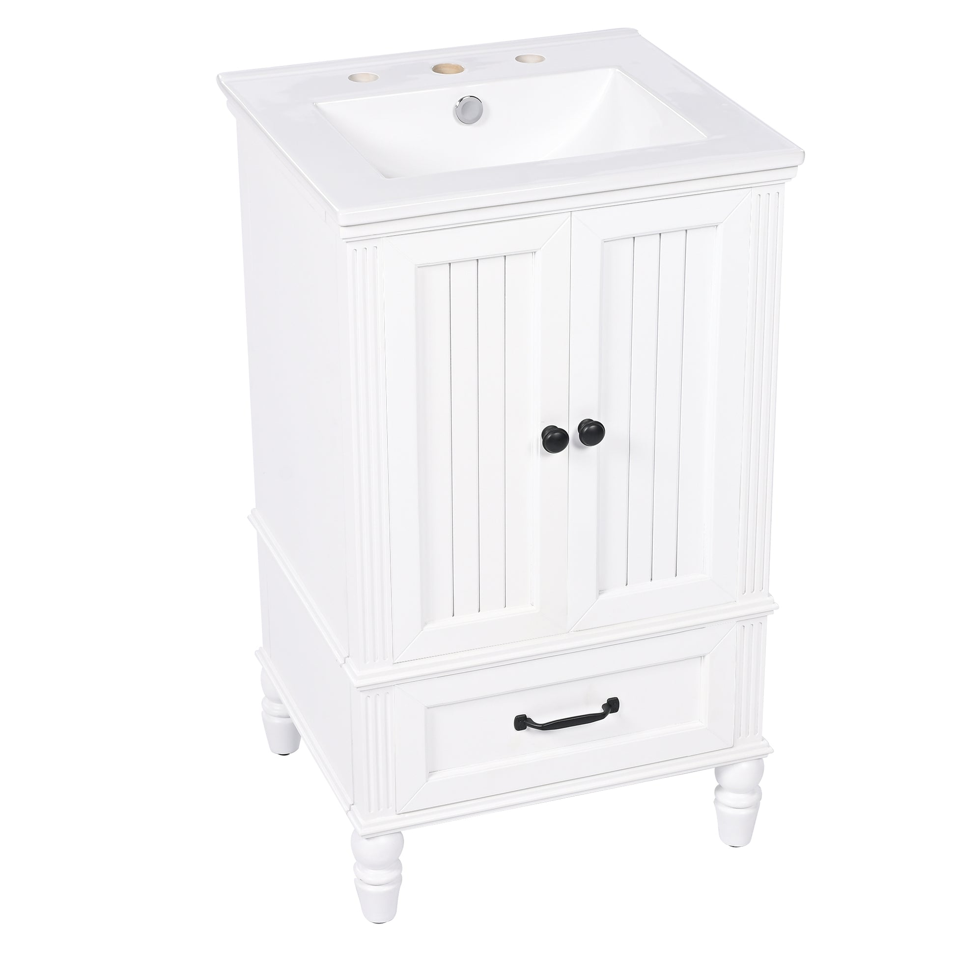 20" Bathroom Vanity With Sink, Bathroom Cabinet With Two Doors, Magnetic Door Stopper And Adiustable Foot Pads, A Drawer, White White Mdf