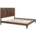 Mid Century Modern Platform Bed Wood Slat Support With No Box Spring Needed,King Walnut Box Spring Not Required King Walnut Wood Bedroom Mid Century Modern Bed Frame Wood