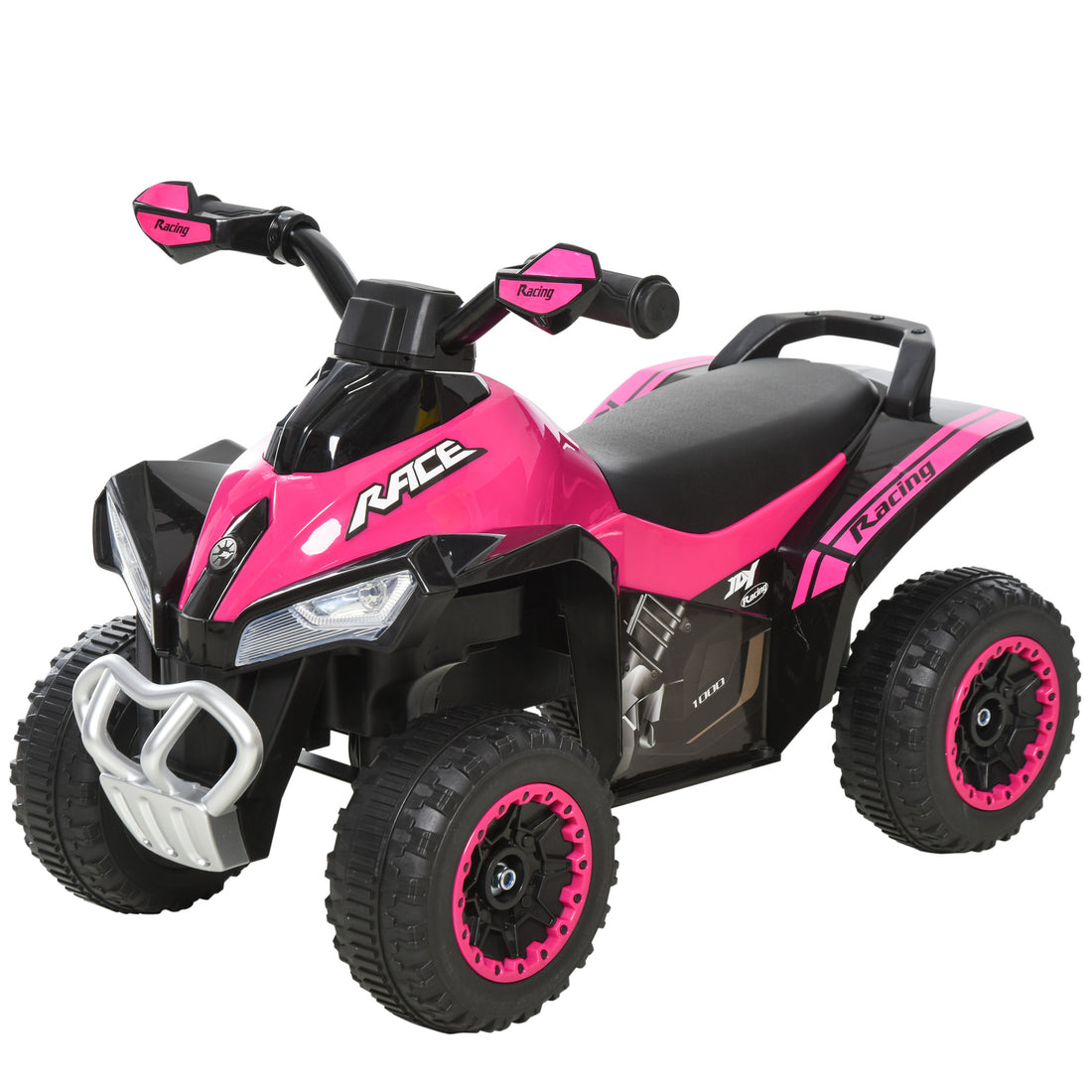 Aosom No Power Kids Ride On Push Car, Ride Racer, Foot To Floor Sliding Car, Walking Atv Toy With Music, Lights, For 1.5 3 Years Old, Pink Pink Metal