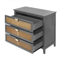 3 Drawer Cabinet,Natural Rattan,American Furniture,Suitable For Bedroom, Living Room, Study Gray Mdf