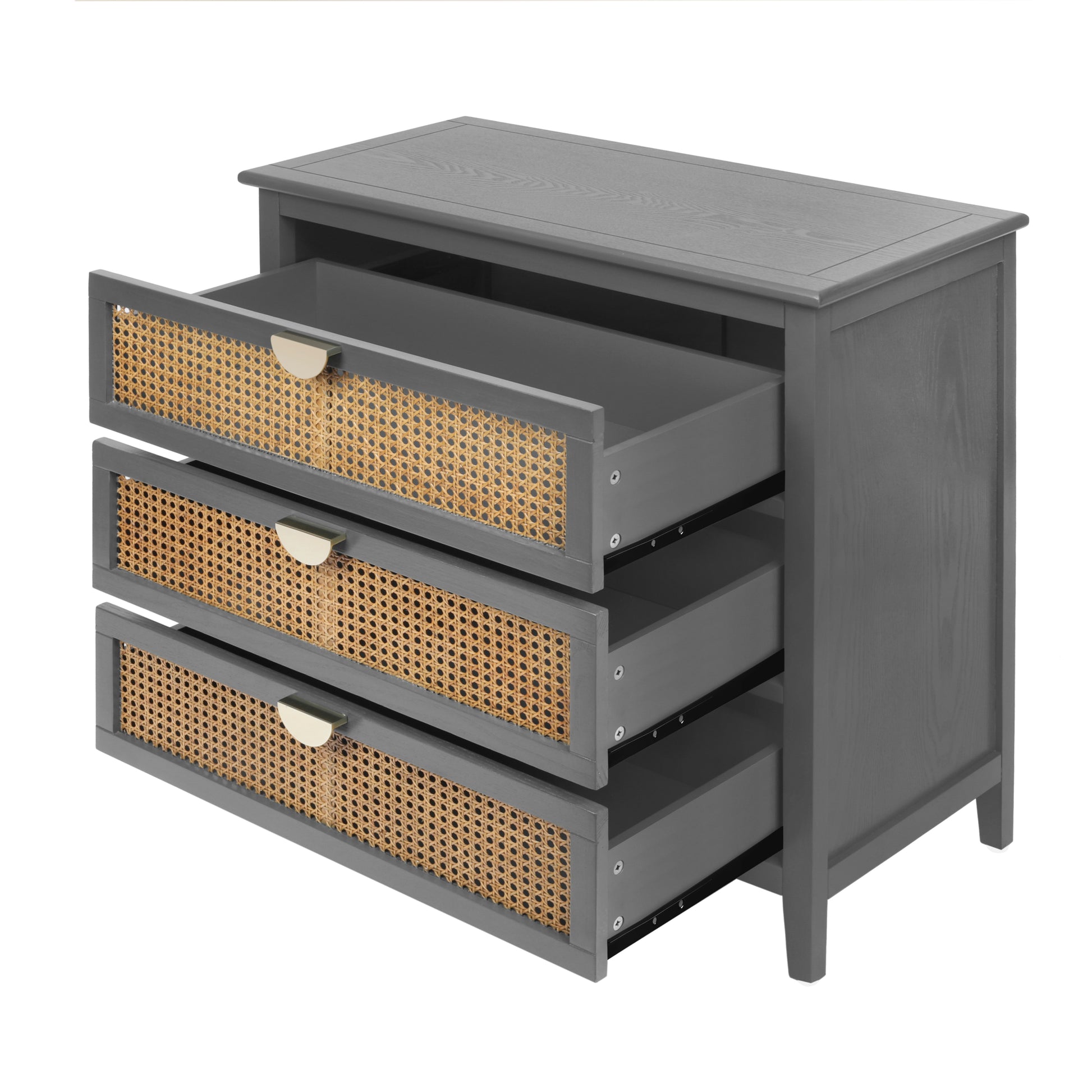 3 Drawer Cabinet,Natural Rattan,American Furniture,Suitable For Bedroom, Living Room, Study Gray Mdf