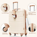 Luggage Sets 4 Piece, 20 Inch With Usb Port, Expandable Abs Durable Suitcase With Travel Bag, Cup Holder, Abs Hard Shell Luggage With Spinner Wheels, Beige And Golden Beige Gold Abs
