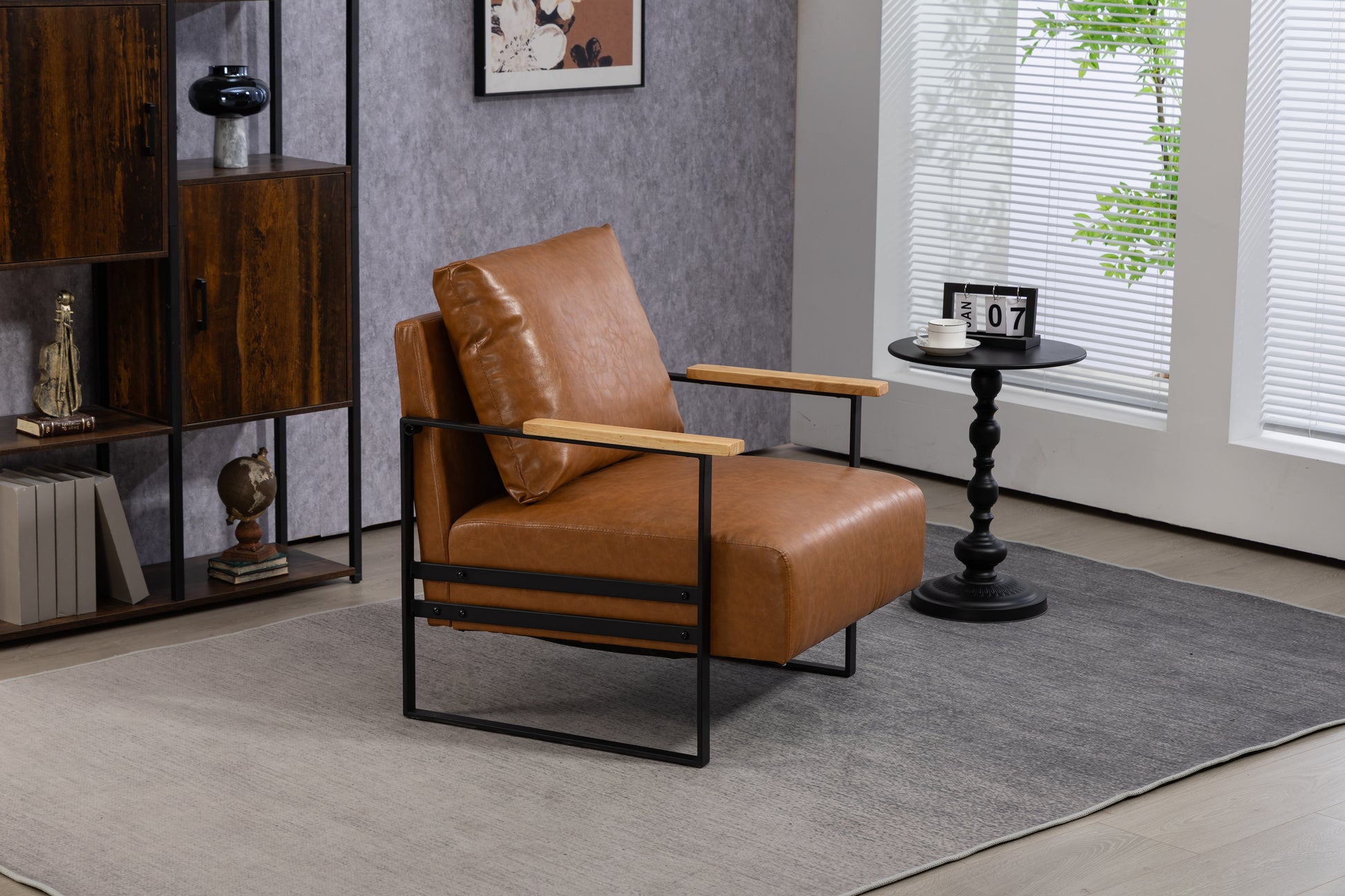 Leather Accent Chair Guest Chair For Living Room, Mid Century Armchair For Bedroom Brown Leather Brown Pu