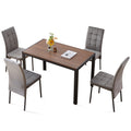 5 Piece Dining Set Including Grey Velvet High Back Nordic Dining Chair & Creative Design Mdf Dining Table Walnut Solid Back Seats 4 Brown Metal Dining Room Modern Foam Dining Table With Chair Mdf