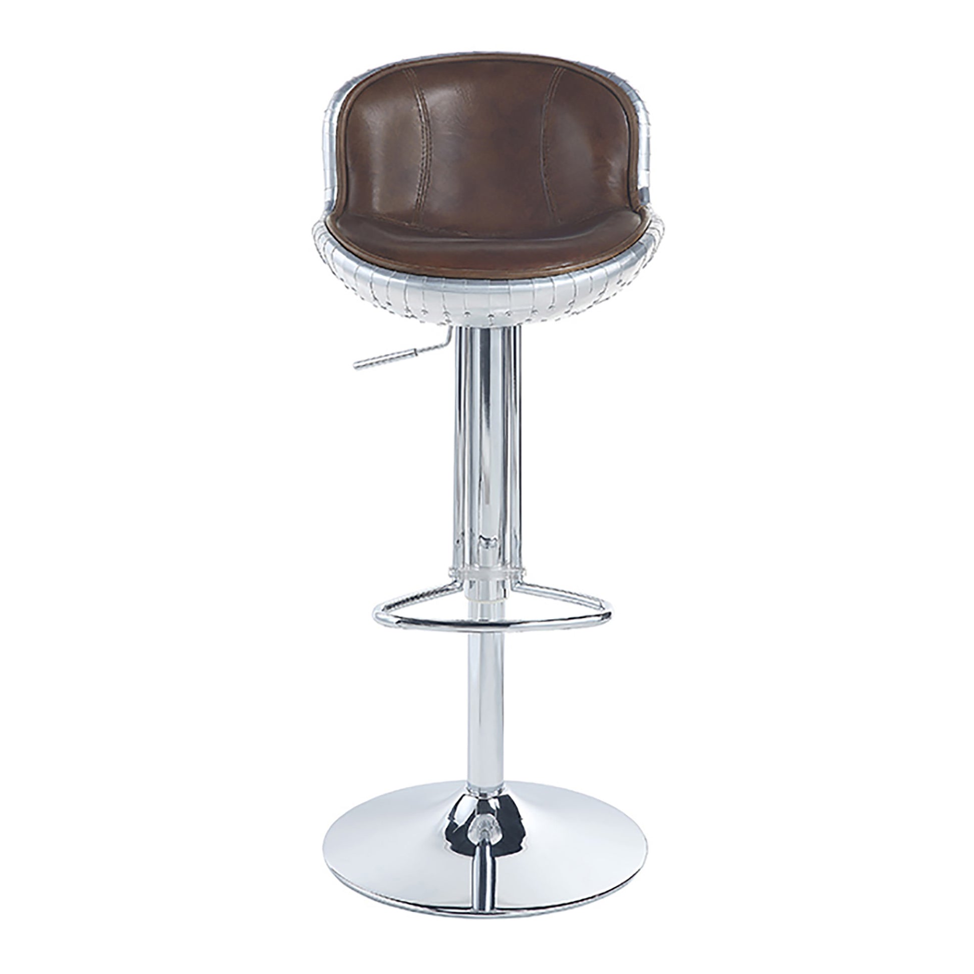 Vintage Brown And Aluminum Adjustable Stool With Swivel Brown Dining Room 1 Leather