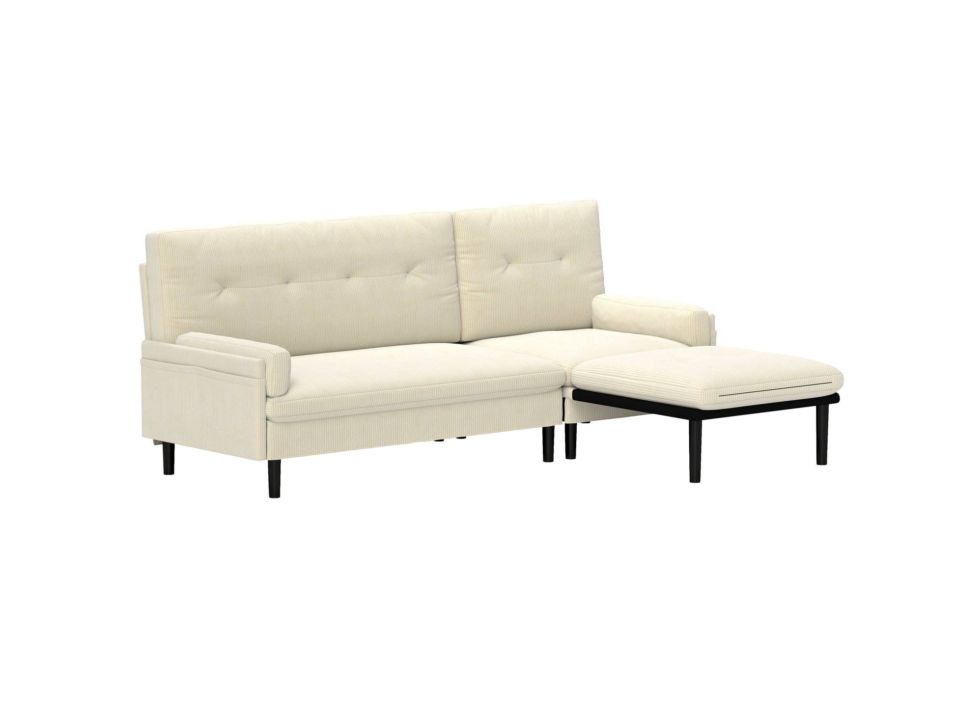 Ivory Corduroy Sectional Sofa: Convertible 3 Seater Sofa, L Shaped Sofa, And Bed Ivory Velvet Metal Primary Living Space Medium Soft Loose Back Pillow Top Arms Foam Fabric Metal 3 Seat