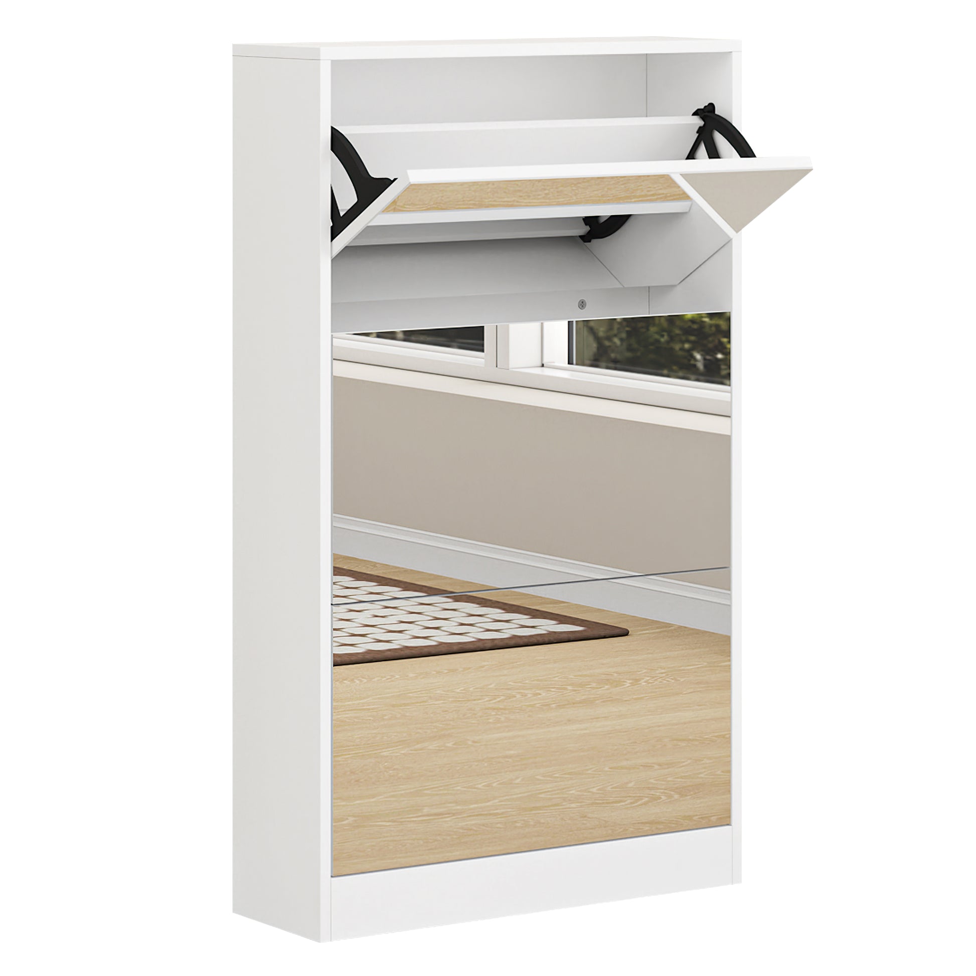 Modern Shoe Cabinet With Small Mirror Edge Gap, Mirror Shoe Rack Organizer With 3 Flip Drawers, Shoe Storage Cabinet For Entryway, Living Room, Dressing Room Freestanding 3 4 Drawers Mirrored White White Primary Living Space Glass Doors Modern Mdf Glass