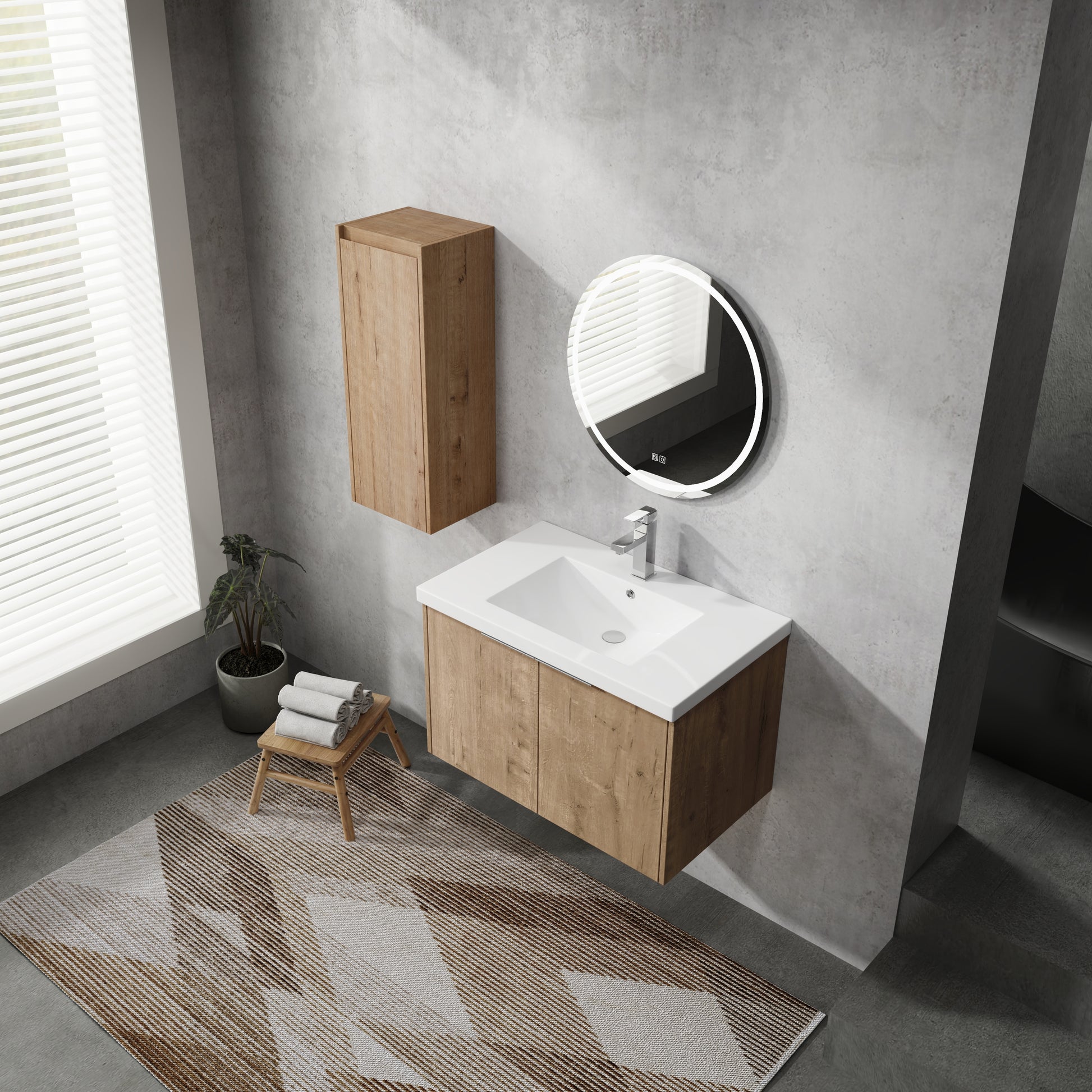 30" Wall Mounted Bathroom Vanity With Sink And Side Cabinet, Soft Close Doors,00112Imo 00630Imo Combination Cabinet Kd Packing Imitative Oak Bathroom Modern Plywood Plywood