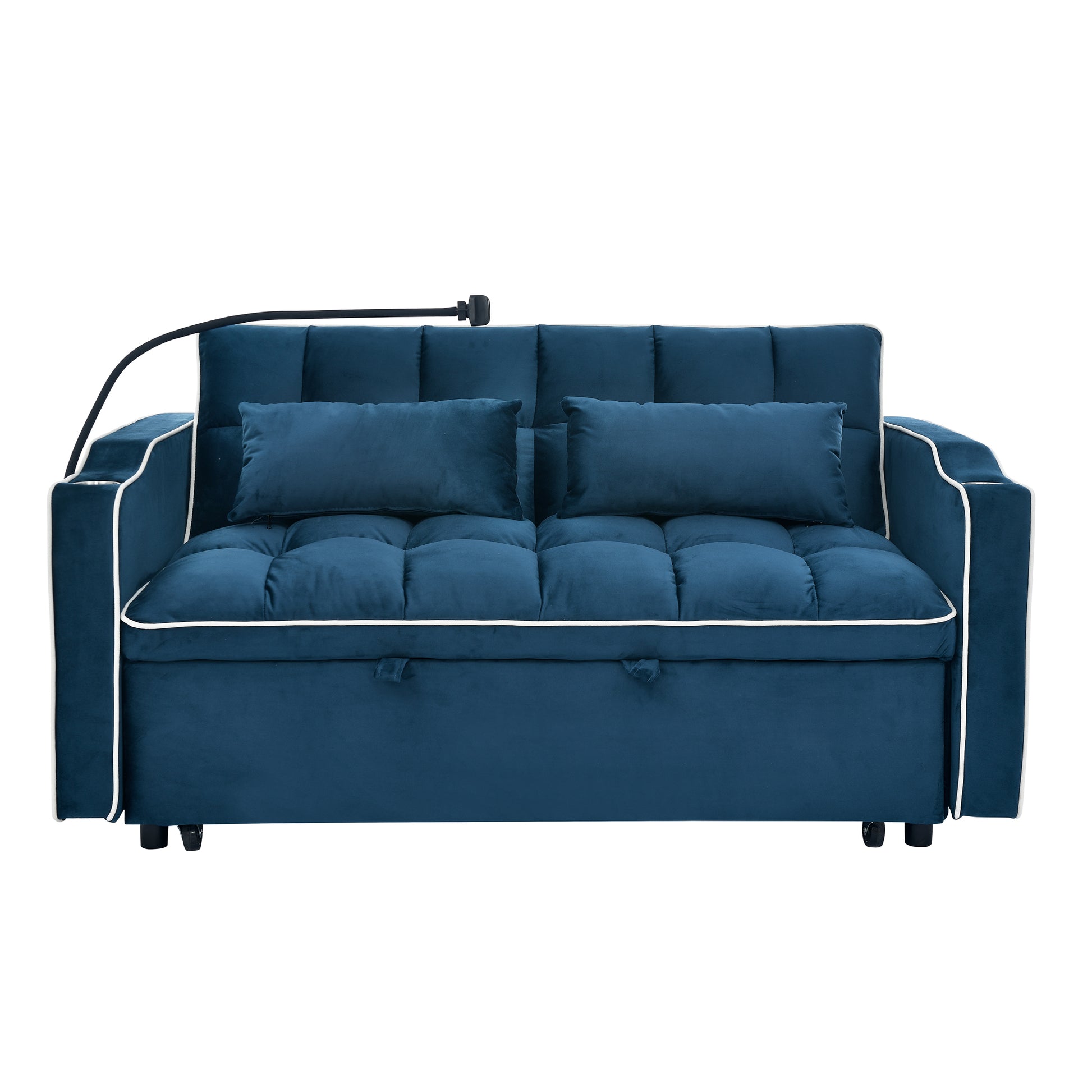 55.51 Inch Versatile Foldable Sofa Bed In 3 Lengths, Modern Sofa Sofa Sofa Velvet Pull Out Bed, Adjustable Back And With Usb Port And Ashtray And Swivel Phone Stand Blue Full Blue Primary Living Space American Design,American Traditional,Traditional