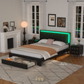 3 Pieces Bedroom Sets,Queen Size Upholstered Bed With Led Lights And Two Motion Activated Night Lights,Pu Nightstand With 2 Drawers And Crystal Handle,Black Queen Black 3 Piece Set Wood