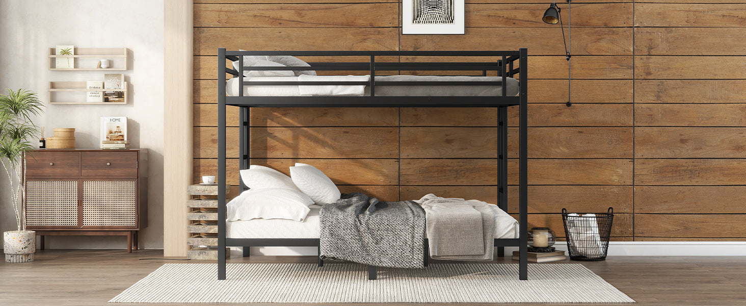 Metal Queen Over Queen Bunk Bed For Teens And Adults,Space Saving Noise Reduced No Box Spring Needed, Black Box Spring Not Required Queen Black Metal
