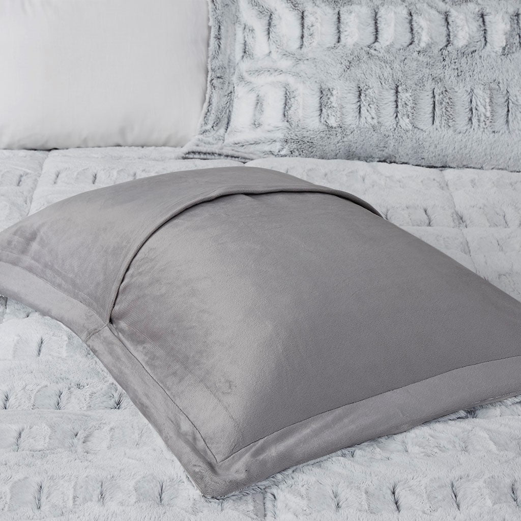 Back Print Long Fur Comforter Mini Set King Grey Polyester