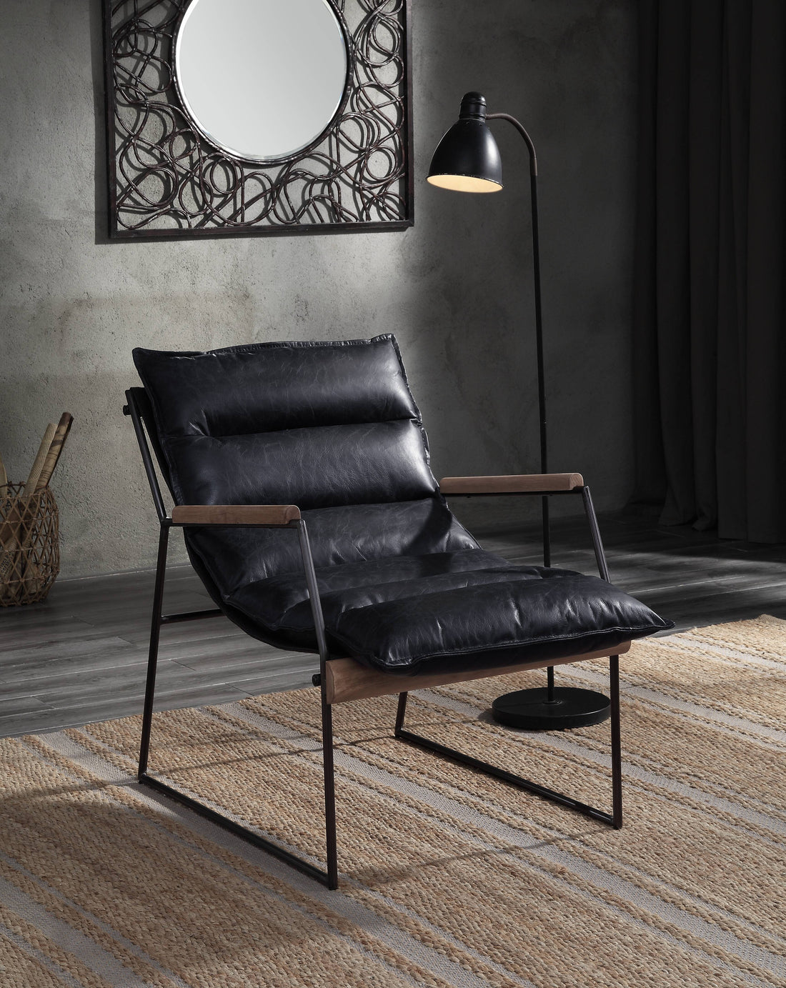 Distress Espresso And Matt Iron Accent Chair With Sled Base Espresso Primary Living Space Genuine Leather
