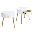 19.6'' Easy Assembly End Tables With High Gloss Faux Marble Tabletops, Set Of 2, Modern Fluted 2 Side Tables With Drawers, Round Coffee Tables With Golden Legs For Living Room, White White Gold Primary Living Space Drawers Round Mdf Iron