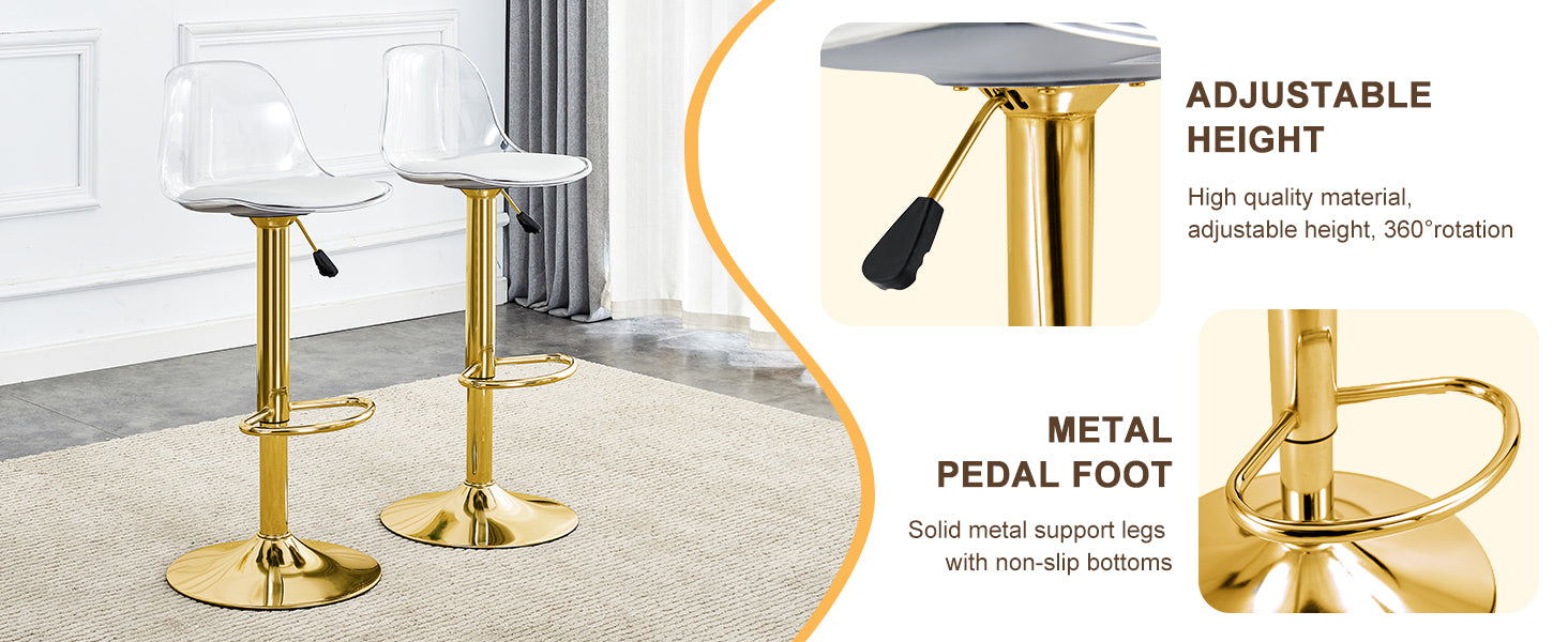 Modern Minimalist Bar Chairs And Bar Stools. Can Rotate 360 And Adjust Lifting. Pet Backrest And Pu Seats. Set Of 2. Suitable For Bars, Restaurants, And Front Desk Cashiers. Gold Set Of 2 Pu