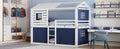 Twin Size Bunk Wood House Bed With Tent, Blue White Twin Blue Solid Wood Mdf