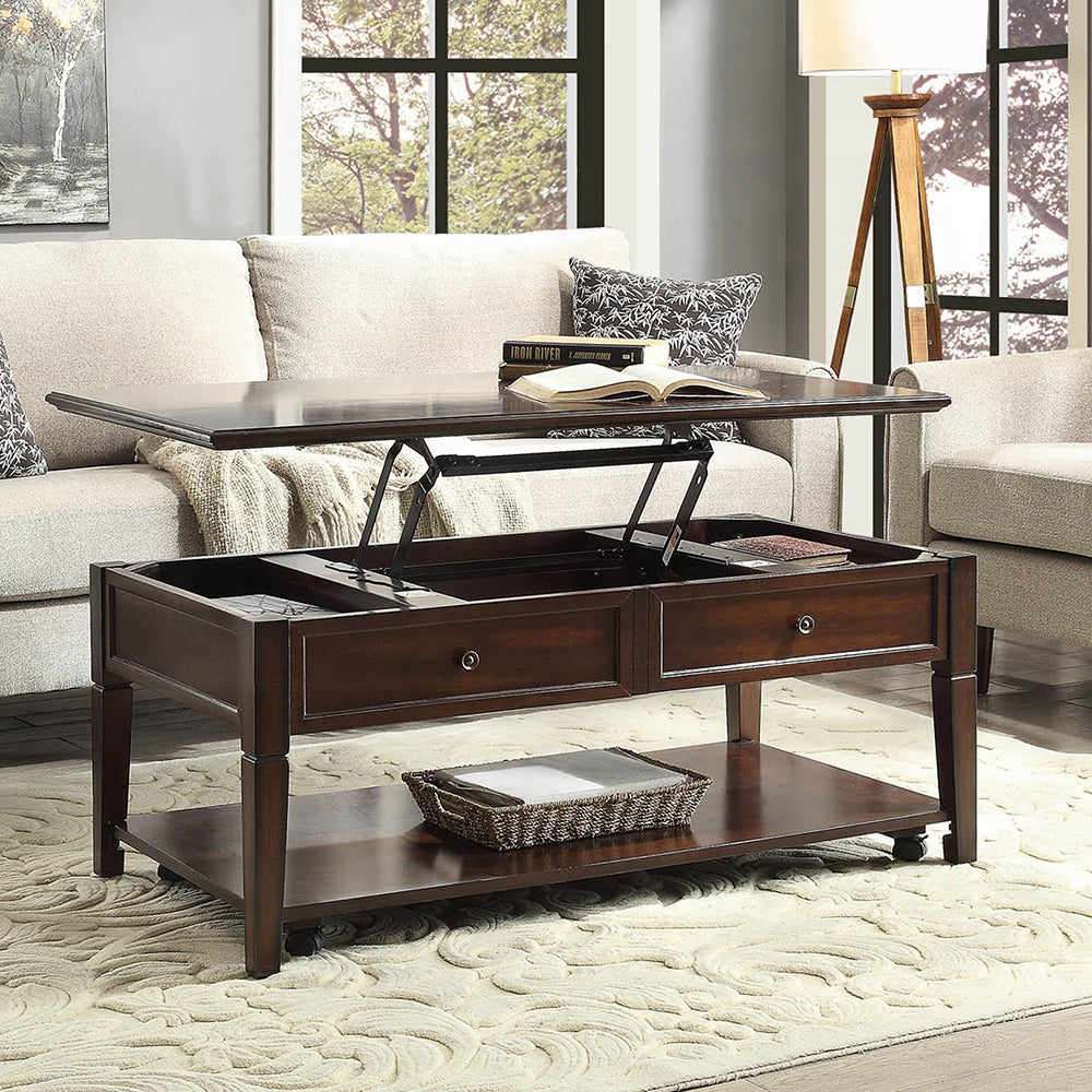 Walnut Coffee Table With Lift Top Walnut Primary Living Space Transitional Drawers Rectangular Particle Board Mdf