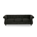 84 Inch Black 3 Seater Velvet Sofa Button Tufted With Trim, Curved Backrest, And Rolled Arms, Stylish And Elegant Couch For Modern Living Rooms, Durable Upholstery, Luxury Design Black Velvet Wood Primary Living Space Medium Firm Loose Back Medium Duty