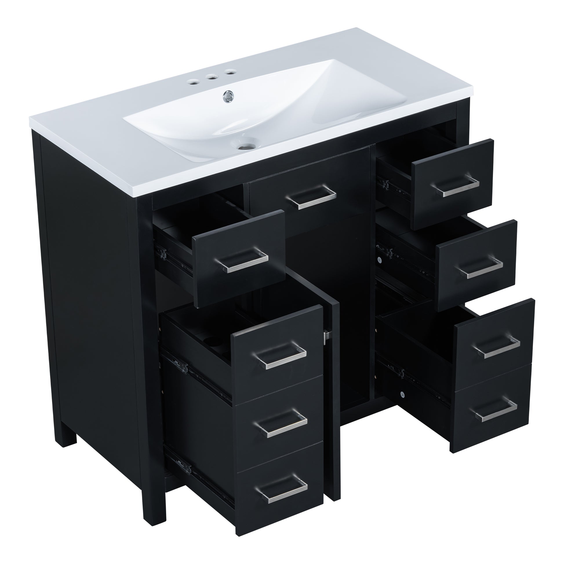 36 Inch Modern Bathroom Vanity Cabinet With Multifunctional Storage Space 5 Drawers And 1 Door Black Bathroom Solid Wood Mdf Resin