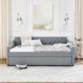 Full Size Upholstery Daybed With Twin Size Erectable Trundle And Usb Charging Design, Linen Grey Box Spring Not Required Full Grey Linen Linen