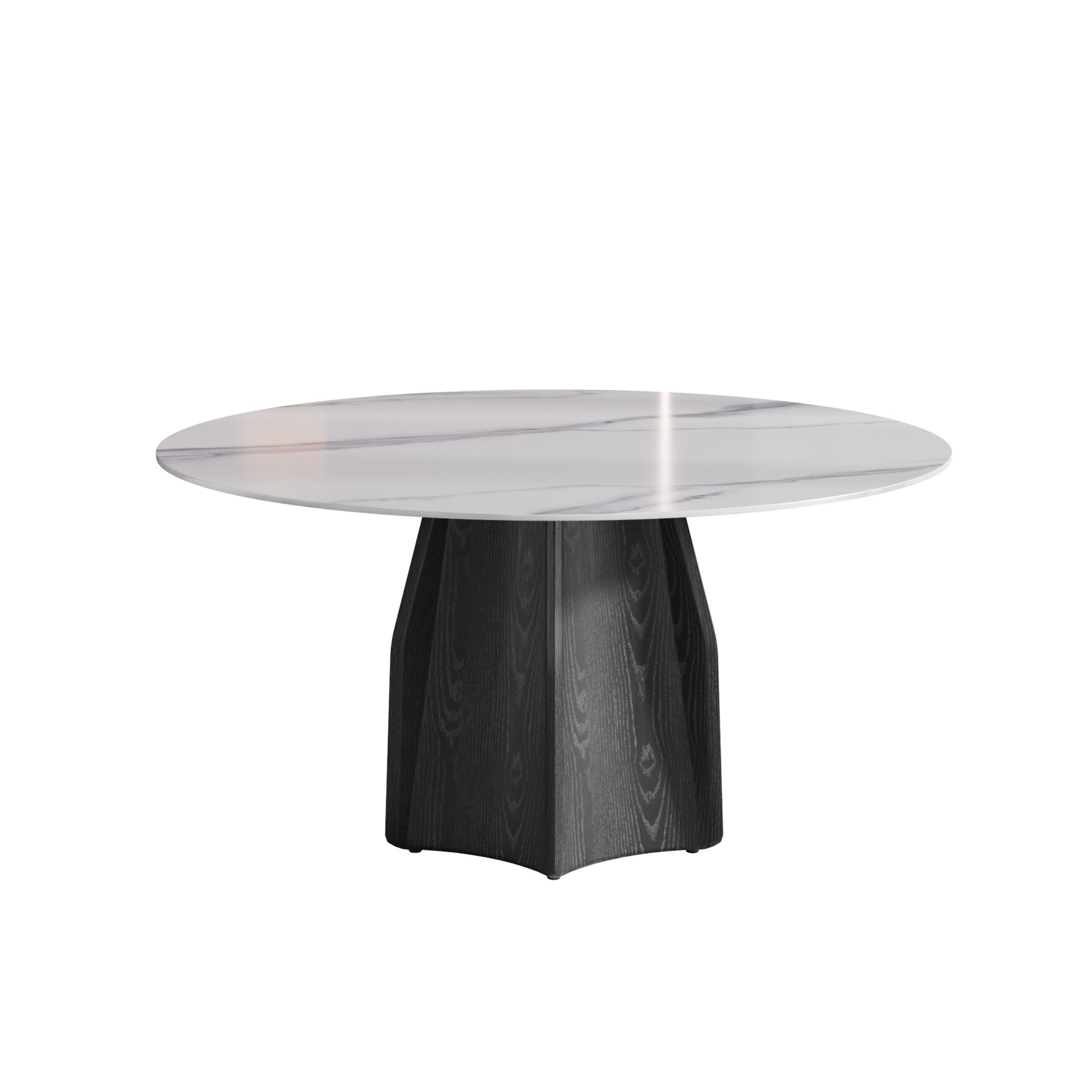 59.05" Round Marble Dining Table With Black Textured Solid Wood Base, Artificial Marble For 6 8 People, Dining Room Living Room Kitchen Dining Table,White Dining Table Only Black,White Dining Room