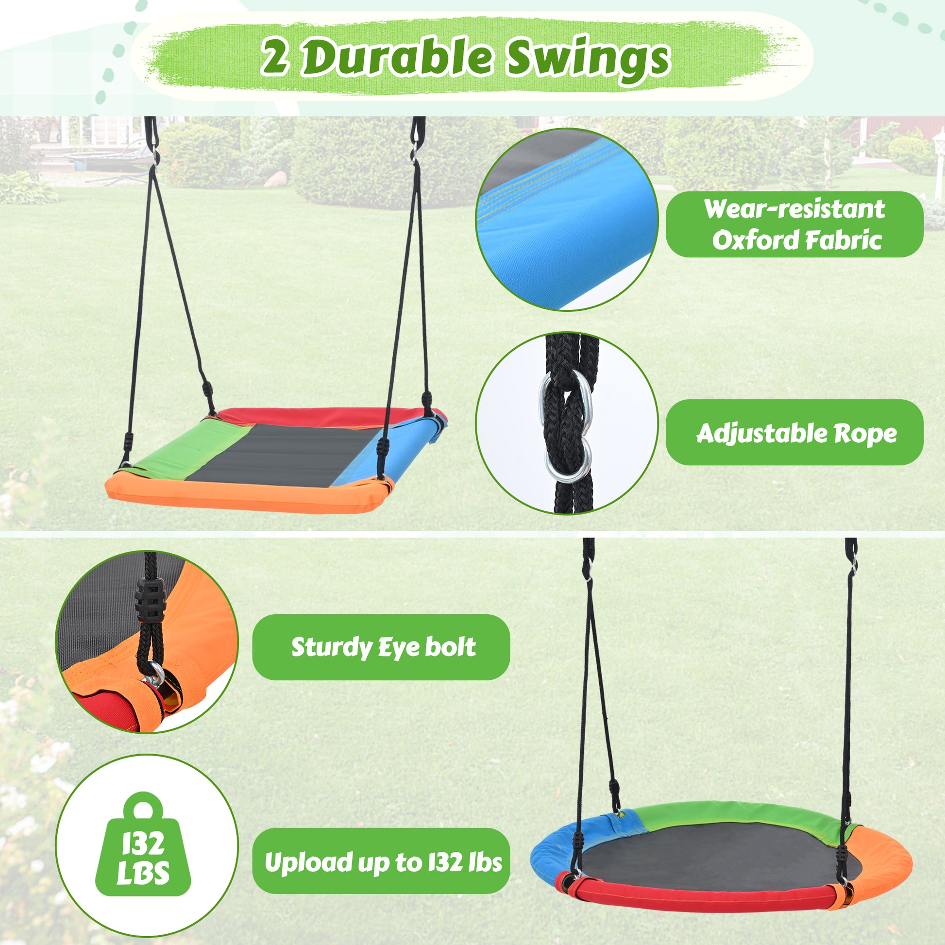 6 In 1 Swing Set For Kids, Toddle Outdoor Swing And Slide Set, Backyard Playground Playsets With Climbing Rope Ladder, Disc Swing, Monkey Bar Swing, Slide And Climbing, Saucer Swing, Swing Ring Blue