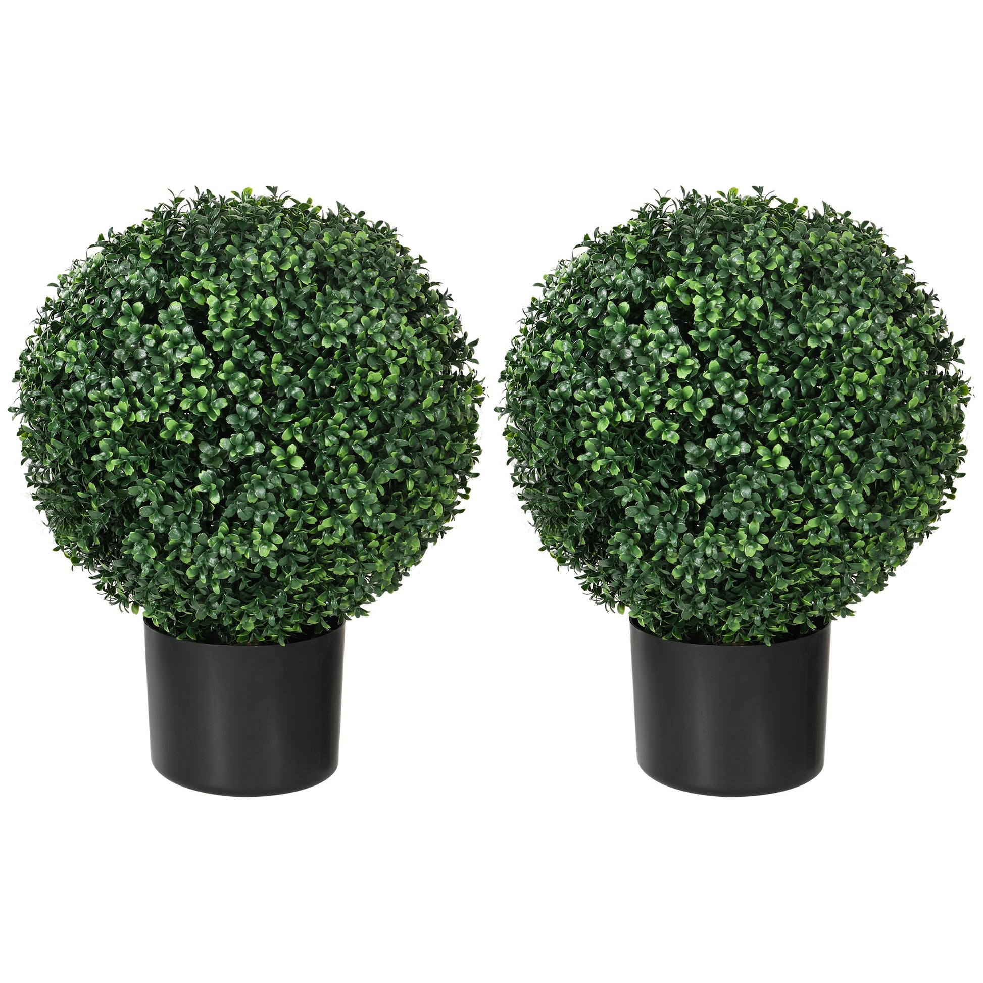 artificial ball plant in pot Homcom Set Of 2 20.5" Artificial Ball Boxwood Topiary Trees With Pot,