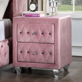 Beautiful Pink Color 1Pc Nightstand Bedroom Furniture Bedside Table Crystal Like Acrylic Knob 2 Drawers Storage Pink 2 Drawers Bedroom Bedside Cabinet Contemporary,Glam,Modern Easy Assembly Solid Wood,Velvet